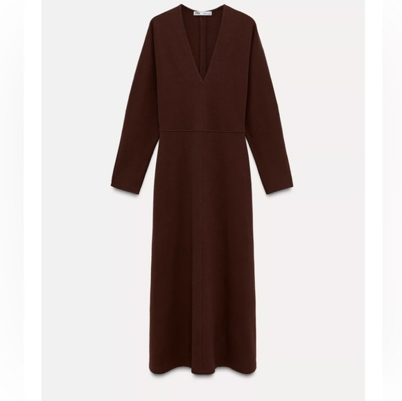 Zara Burgundy V-Nack Long Sleeve Dress - Picture 5 of 9